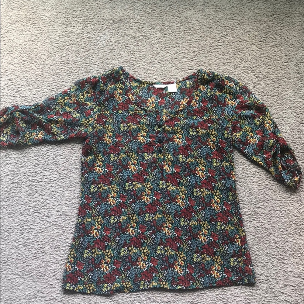 Floral sheer 3/4 sleeve blouse